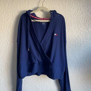 Tommy Hilfiger Blue Wrap Around Sweater with Hoodie